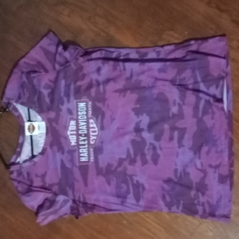Harley-Davidson women short sleeved purple camo shirt